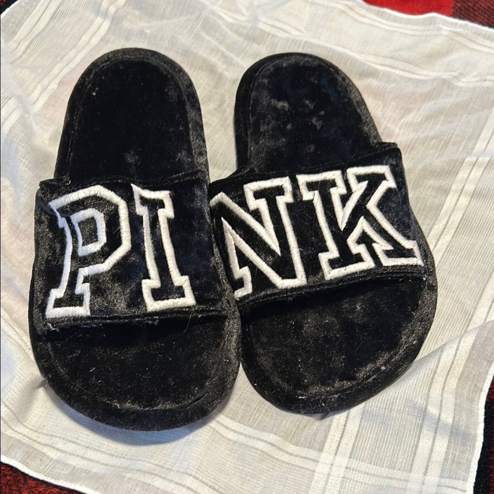 Black Slide Sandals with Bold Lettering